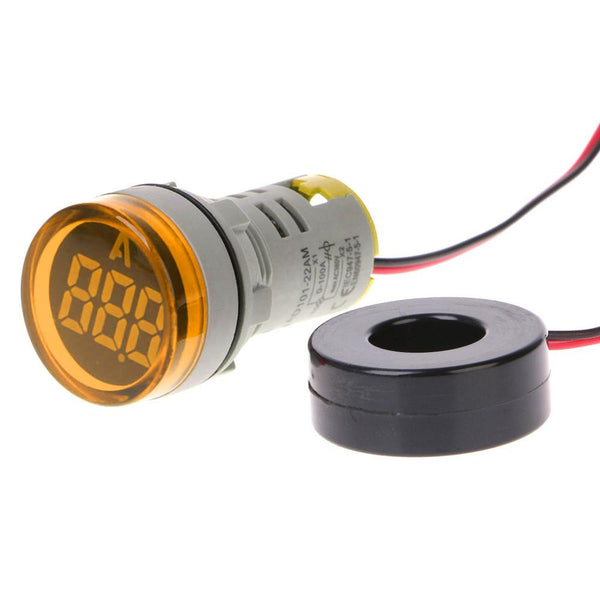 Yellow - AC 220V 22mm Digital Ammeter 0-100A Current Monitor Meter Signal Lamp Amperemeter