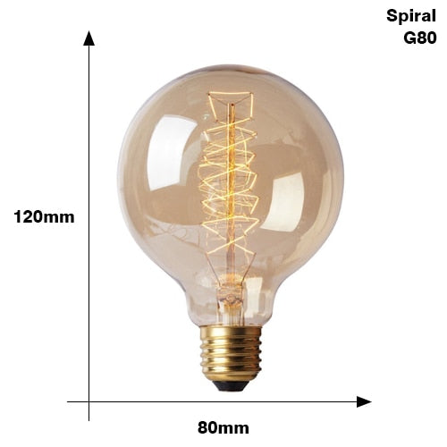 G80 Spirai / E27 220V - Retro Edison Light Bulb E27 220V 40W ST64 G80 G95 T10 T45 T185 A19 A60 Filament Incandescent Ampoule Bulbs Vintage Edison Lamp