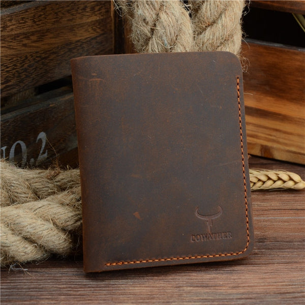 coffee vertical - COWATHER Crazy horse leather men wallets Vintage genuine leather wallet for men cowboy top leather thin to put free shipping