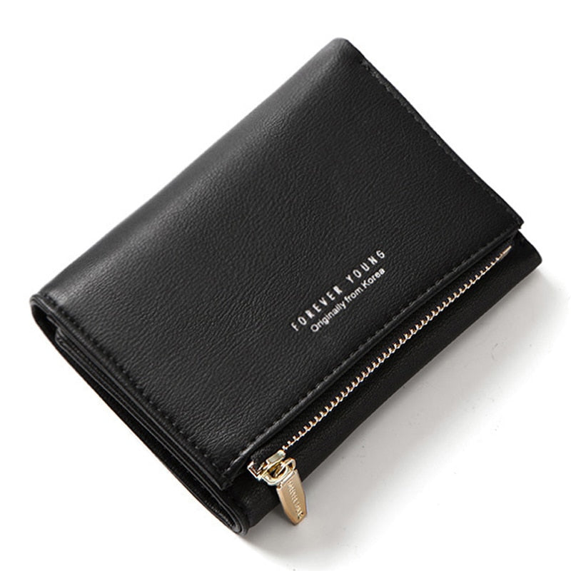 Black - WEICHEN New Trifold Ladies Wallet With Zipper Coin Bag Card Holder Brand Designer Green Women Wallets Fashion Female Short Purse