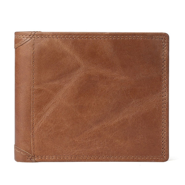 BrownPatchworkPurse - GENODERN Cow Leather Men Wallets with Coin Pocket Vintage Male Purse Function Brown Genuine Leather Men Wallet with Card Holders