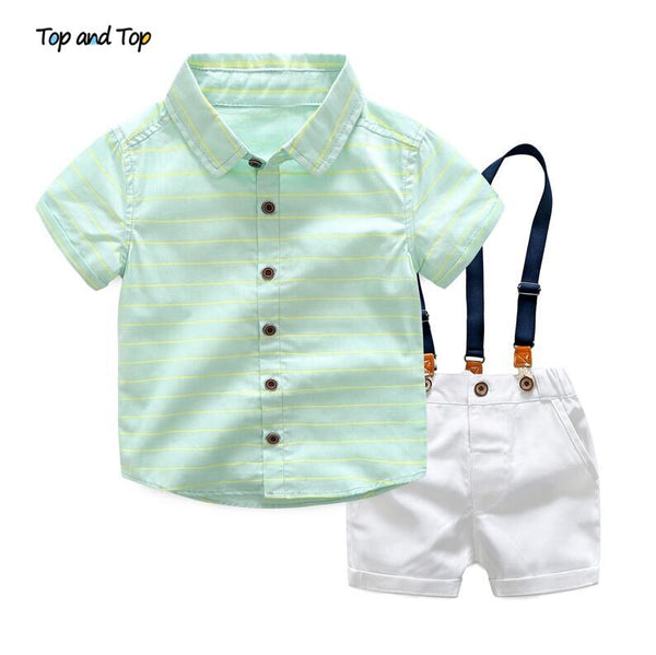 I / 2T - Top and Top boys clothing sets summer gentleman suits short sleeve shirt + shorts 2pcs kids clothes children clothing set