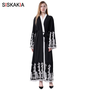 [variant_title] - Siskakia Fashion Muslim abaya formal Party Dinner Evening Cardigan robes Mesh Embroidery contrast color patchwork design tunics