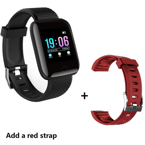 Add a red strap - Smart Watch Men Blood Pressure Waterproof Smartwatch Women Heart Rate Monitor Fitness Tracker Watch GPS Sport For Android IOS