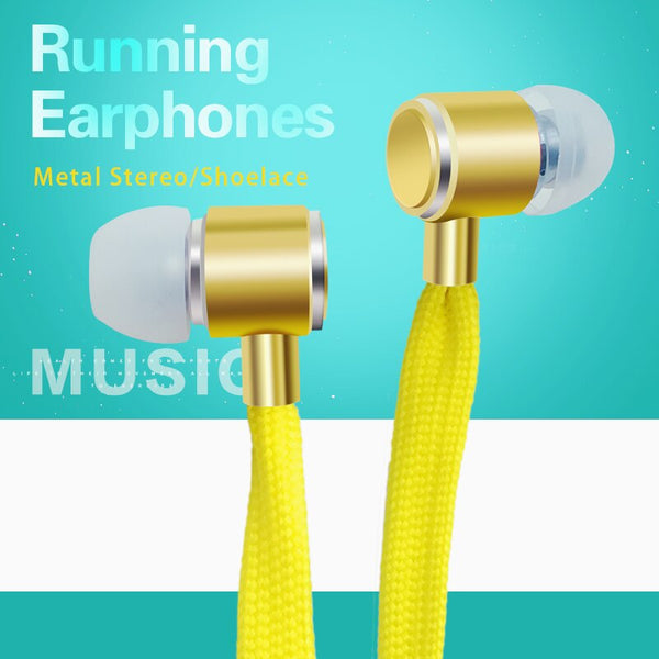 [variant_title] - Shoelace Earphones Super Bass Headphones Metal Headset Stereo Earbuds Running Earpieces Sport Handsfree With Mic fone de ouvido