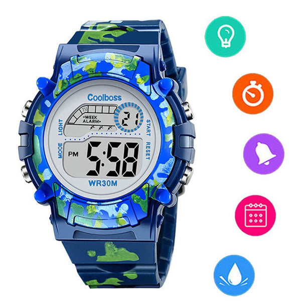 [variant_title] - Camouflage Watches Children Watch Led Digital Wristwatch Kids Boys Girs Students Clock Waterproof Sport Gift Relojes Army Green