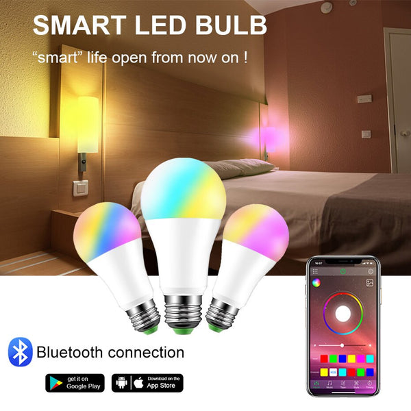 [variant_title] - Smart Bulb E27 B22 LED Wireless Bluetooth4.0 Dimmable 15W RGB Bulb Google Home APP Control Multicolored Changing Night Light