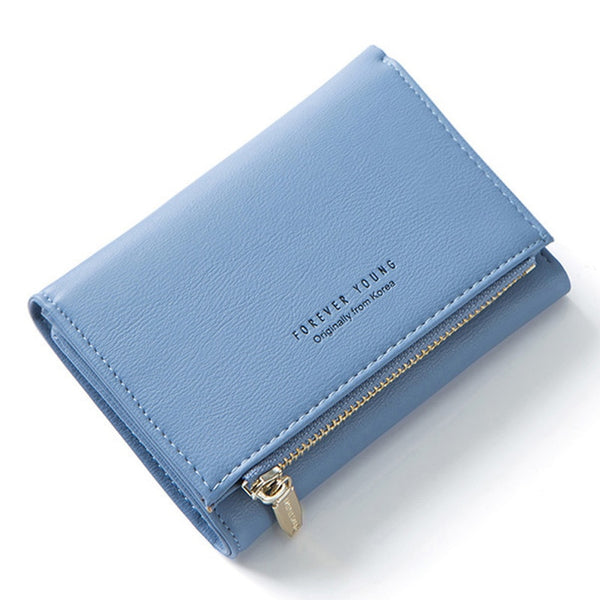 Blue - WEICHEN New Trifold Ladies Wallet With Zipper Coin Bag Card Holder Brand Designer Green Women Wallets Fashion Female Short Purse