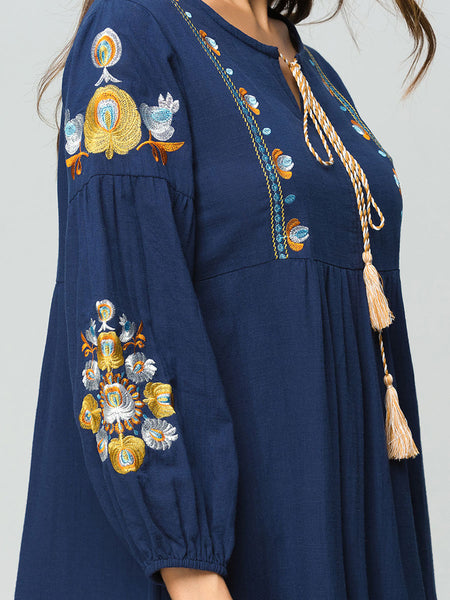 [variant_title] - Embroidery Cotton Linen Muslim Abaya Stitching Long Robe Long Sleeved Kimono Loose Ramadan Arabic Turkish Islamic Clothing Dress