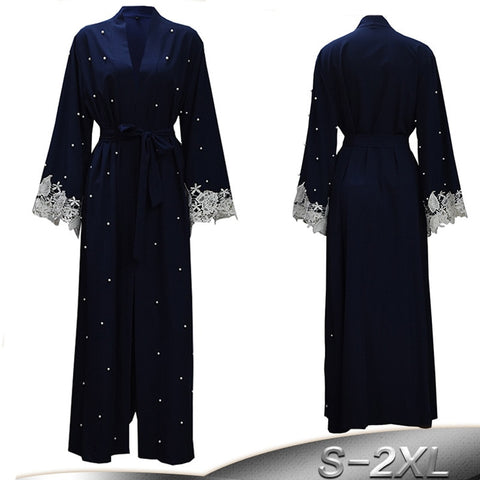 [variant_title] - Plus Size Robe Malaysia Abaya Dubai Kaftan Women Beading Pearl Lace Kimono Cardigan Muslim Hijab Dress Turkish Islamic Clothing