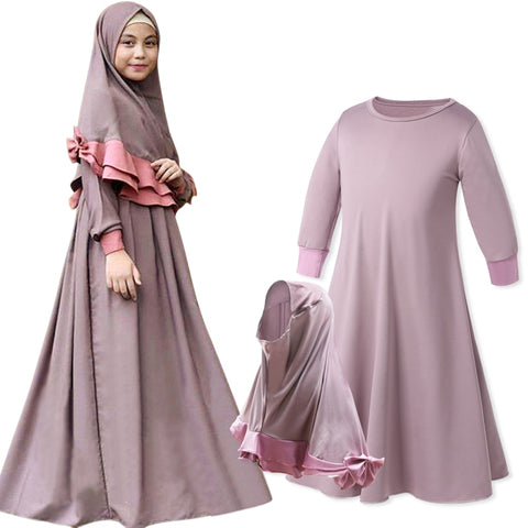 [variant_title] - Two Sets Traditional Flowers Kids Clothing Fashion Child Abaya Muslim Girl Dress Jilbab and Abaya Islamic Children Hijab Dresses