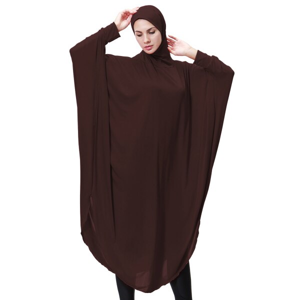 coffee / Length-115 cm - Muslim Lady Thobe With Hijab Abaya Dress Face Cover Jilbab Prayer Clothing Ramadan for Women Long Sleeve Middle East Robe Islam