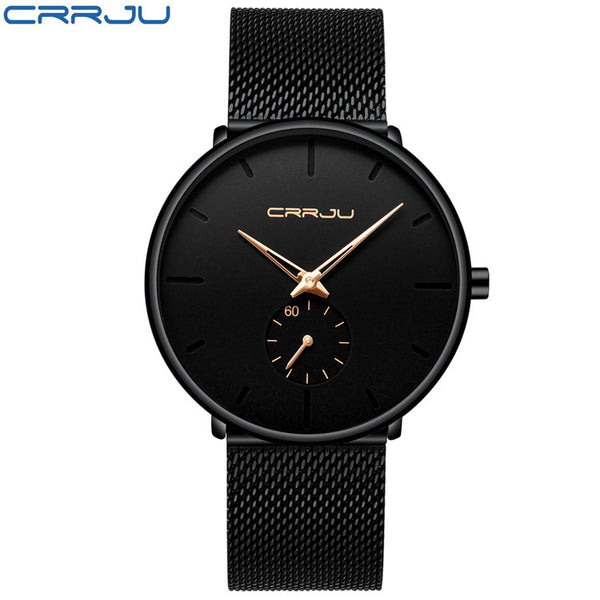 black rose - Crrju Fashion Mens Watches Top Brand Luxury Quartz Watch Men Casual Slim Mesh Steel Waterproof Sport Watch Relogio Masculino