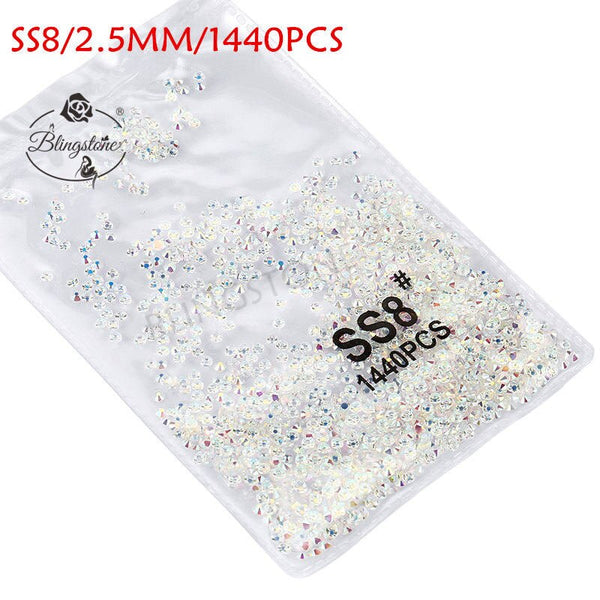 Clear AB ss8 1440pcs - SS3-SS8 1440pcs Super Glitter Flatback Multicolor Non HotFix Rhinestones For Nail Art Decoration Shoes And Dancing Decoration
