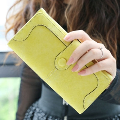 Yellow - Many Departments Faux Suede Long Wallet Women Matte Leather Lady Purse High Quality Female Wallets Card Holder Clutch Carteras