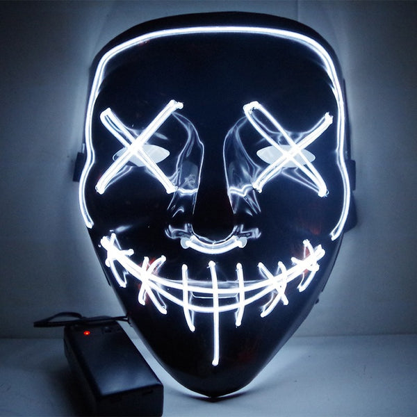 White - Led Mask Halloween Party Masque Masquerade Masks Neon Maske Light Glow In The Dark Mascara Horror Maska Glowing Masker Purge