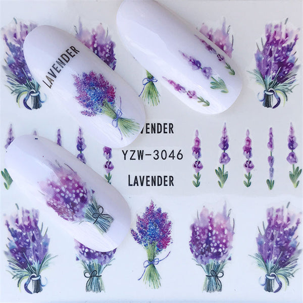 YZW-3046 - YZWLE Flower Series  Nail Art Water Transfer Stickers Full Wraps Deer/Lavender Nail Tips DIY