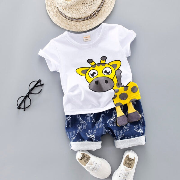 White / 12M - Baby Clothing Set for Boys Girls 2019 Cute Summer Casual Clothes Set Giraffe Top Blue Shorts Suits Kids Clothes 1-4 Years