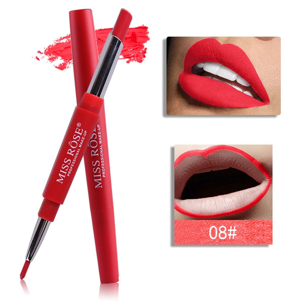 08 - 14 Color Double-end Lip Makeup Lipstick Pencil Waterproof Long Lasting Tint Sexy Red Lip Stick Beauty Matte Liner Pen Lipstick