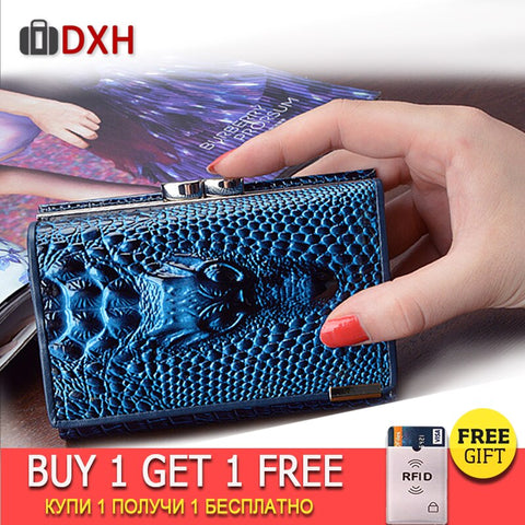 [variant_title] - 2019 New Women's Wallets Short Female Crocodile Pattern Embossed Designer Leather Purse Hasp Buckle 3 Fold Multi-Card Wallet DXH