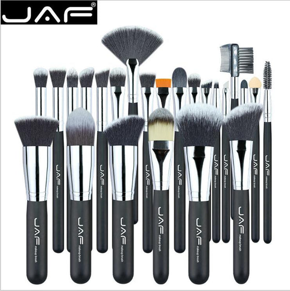 Poly Bag Packing - JAF Brand 24 pcs Hair Makeup Brush Set High Quality Professional Makeup Brushes Synthetic kabuki brush With Leather Pouch 4000