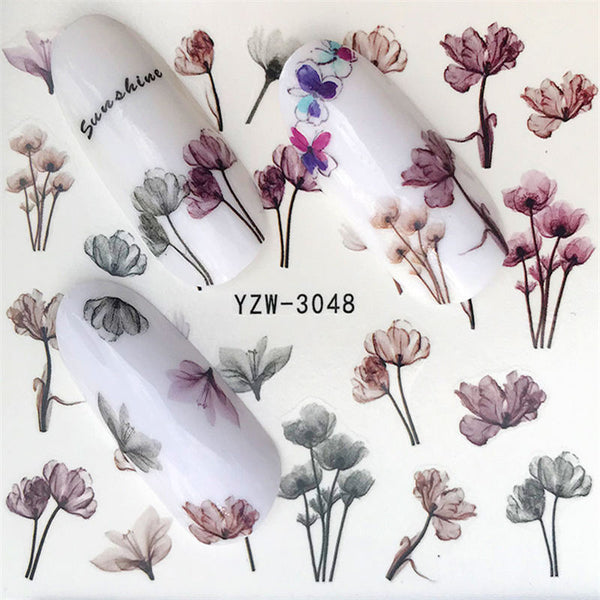 YZW-3048 - YZWLE Flower Series  Nail Art Water Transfer Stickers Full Wraps Deer/Lavender Nail Tips DIY