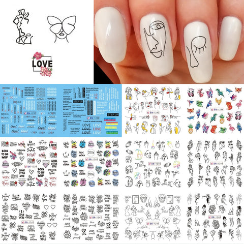 [variant_title] - 12pcs Black Line Sexy Girl Nail Decals Writing Letter Tattoos Sliders Nail Art Water Transfer Stickers Manicure TRBN1237-1248-1