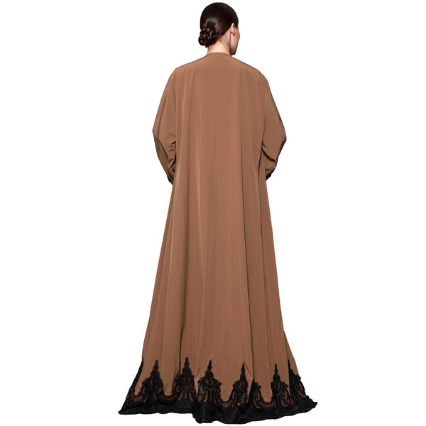 [variant_title] - 2019 New Fashion Women Muslim Cardigan Spliced Crochet Lace Long Wide Sleeve Islamic Abaya Maxi Dress Outwear Brown
