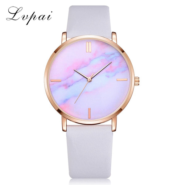 White - 2018 Lvpai Brand Women Watches Luxury Leather Strip Marble Dial Dress Wristwatch Ladies Gift Quartz Clock Relogio feminino