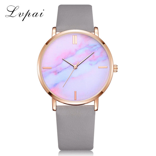Grey - 2018 Lvpai Brand Women Watches Luxury Leather Strip Marble Dial Dress Wristwatch Ladies Gift Quartz Clock Relogio feminino