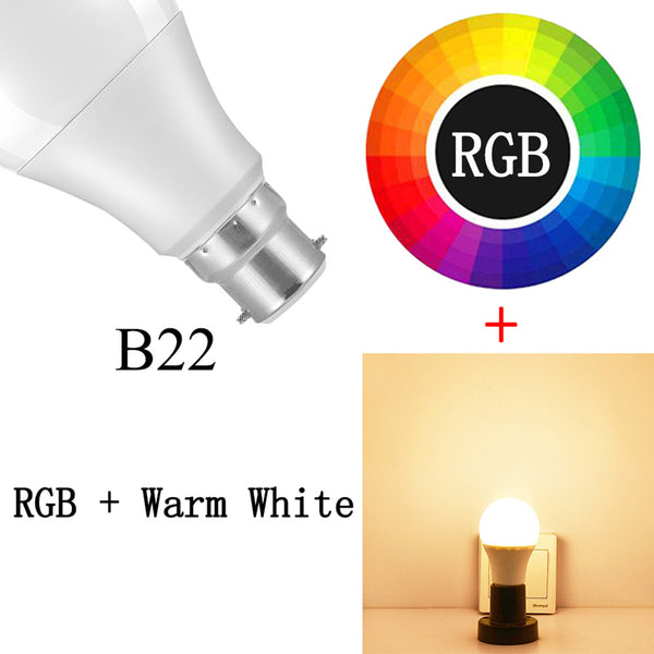 B22 RGBWW / 15w - Smart Bulb E27 B22 LED Wireless Bluetooth4.0 Dimmable 15W RGB Bulb Google Home APP Control Multicolored Changing Night Light