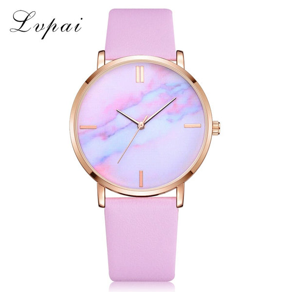 Pink - 2018 Lvpai Brand Women Watches Luxury Leather Strip Marble Dial Dress Wristwatch Ladies Gift Quartz Clock Relogio feminino