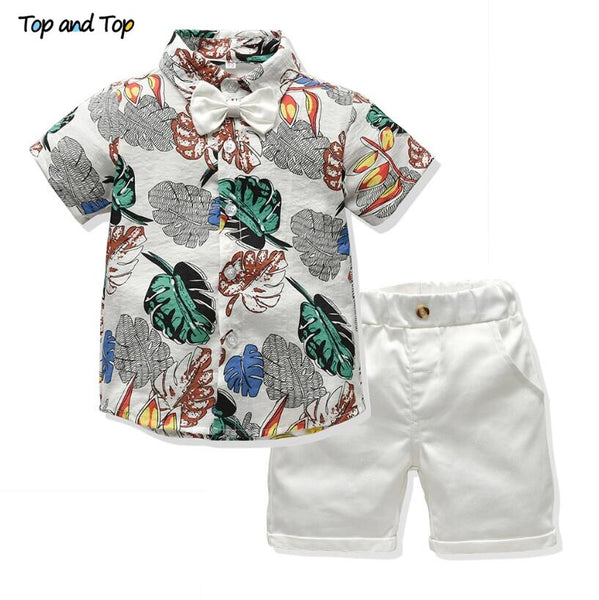 H / 2T - Top and Top boys clothing sets summer gentleman suits short sleeve shirt + shorts 2pcs kids clothes children clothing set