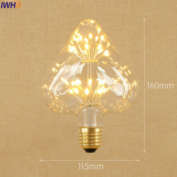 1-200004891 - IWHD Star E27 220V 3W LED Bombillas Vintage Bulb Light Lampada Edison Retro Lamp Decorative St64 G95 G80 St58 T10 T185 T30