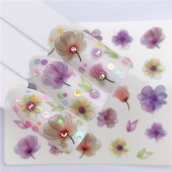YZW-3047 - YZWLE Flower Series  Nail Art Water Transfer Stickers Full Wraps Deer/Lavender Nail Tips DIY