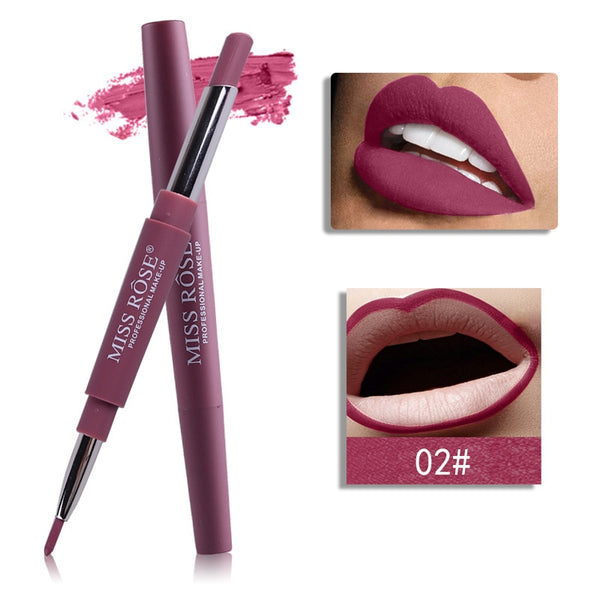 02 - 14 Color Double-end Lip Makeup Lipstick Pencil Waterproof Long Lasting Tint Sexy Red Lip Stick Beauty Matte Liner Pen Lipstick