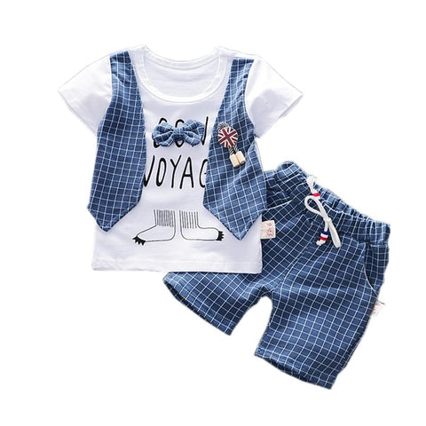 [variant_title] - Summer Children Boys Girls Cotton Clothes Kids Bowknot T-Shirt Shorts 2pcs/Sets Toddler Fashion Clothing Sets Baby Tracksuits