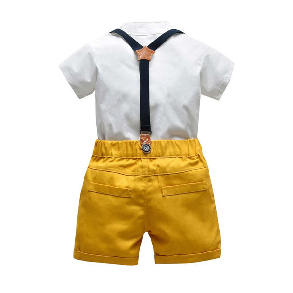 [variant_title] - Cartoon pattern print set Infant Baby Boys Gentleman Bow Tie T-Shirt Tops+Solid Shorts Overalls Outfits toddler boy clothes #06