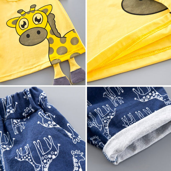 [variant_title] - Baby Clothing Set for Boys Girls 2019 Cute Summer Casual Clothes Set Giraffe Top Blue Shorts Suits Kids Clothes 1-4 Years