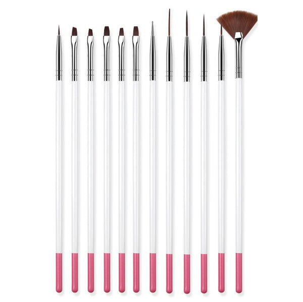 12 Pcs White - ROHWXY Nail Brush For Manicure Gel Brush For Nail Art 15Pcs/Set Ombre Brush For Gradient For Gel Nail Polish Painting Drawing