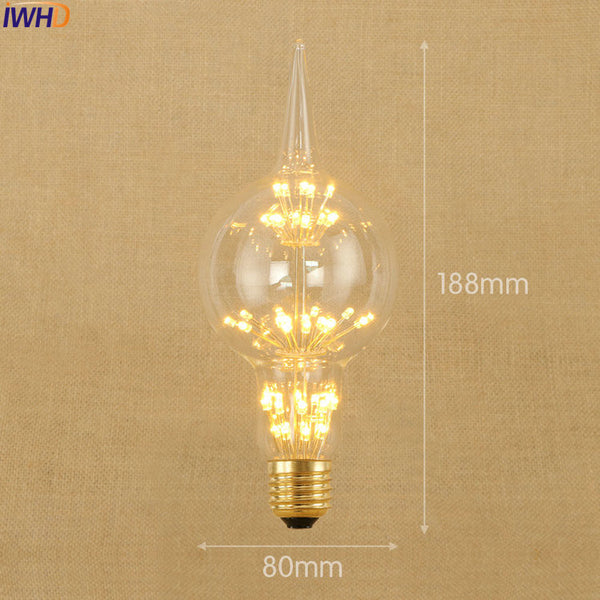1-1063 - IWHD Star E27 220V 3W LED Bombillas Vintage Bulb Light Lampada Edison Retro Lamp Decorative St64 G95 G80 St58 T10 T185 T30