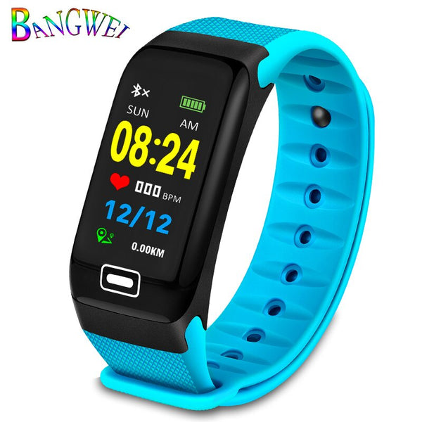 Blue - BANGWEI Fitness smart watch men Women Pedometer Heart Rate Monitor Waterproof IP67 Swimming Running Sports Watch For Android IOS