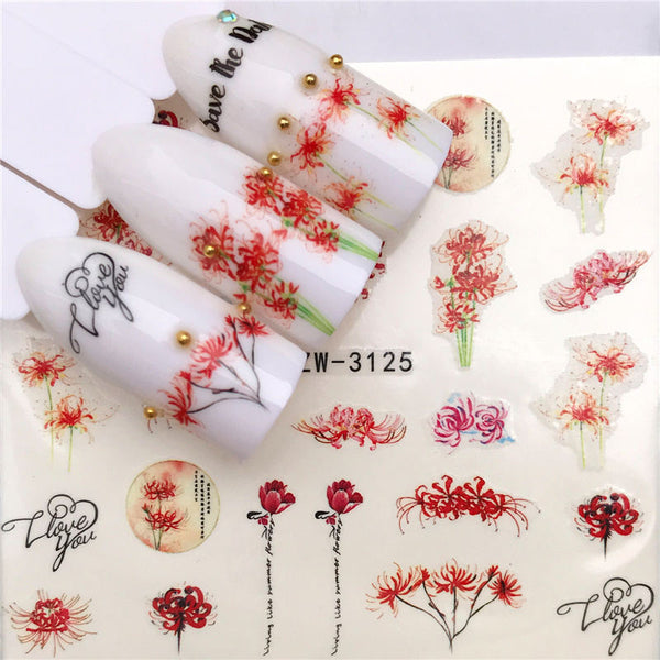 YZW-3125 - YZWLE Flower Series  Nail Art Water Transfer Stickers Full Wraps Deer/Lavender Nail Tips DIY