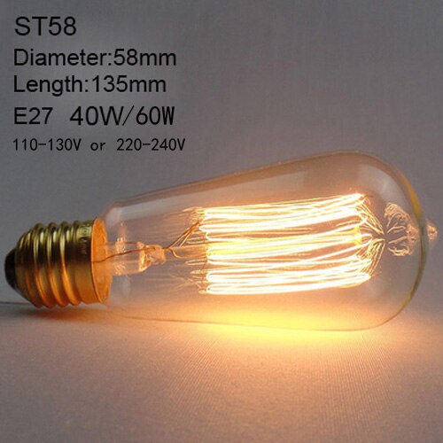 ST58 / 110 to 130V 40W - Edison Incandescent Light Bulbs E27 Lamp Holder 110V/240V 2300K Vintage Decoration Warm Lights 40W-60W