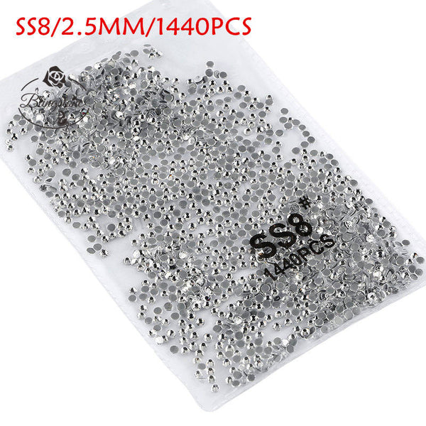 glue white ss8 1440 - SS3-SS8 1440pcs Super Glitter Flatback Multicolor Non HotFix Rhinestones For Nail Art Decoration Shoes And Dancing Decoration