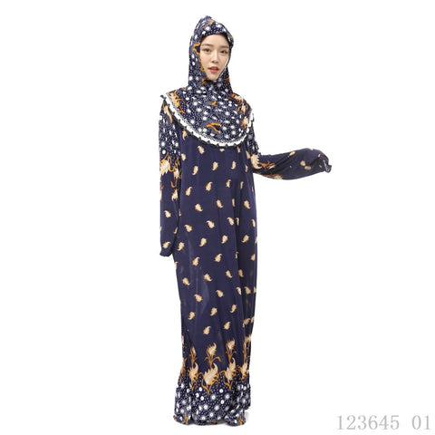 [variant_title] - Plus Size Hijab + Abaya Muslim Summer Dress Long Sleeve Ropa Musulman Mujer Jilbab Islamic Dress Floral Turkish Abayas for Women