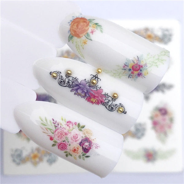 YZW-3086 - YZWLE Flower Series  Nail Art Water Transfer Stickers Full Wraps Deer/Lavender Nail Tips DIY