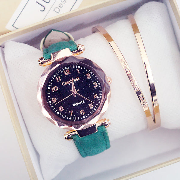 Green Color - Quartz Wristwatches Fashion Starry Sky Women Watches Hot Sale Leather Ladies Bracelet Watch Casual Female Clock Relogio Feminino