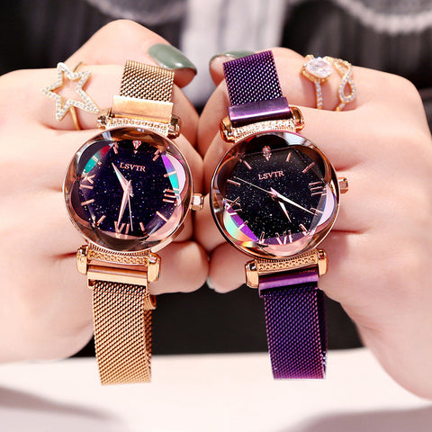 [variant_title] - Luxury Women Watches Fashion Elegant Magnet Buckle Vibrato Purple Ladies Wristwatch 2019 New Starry Sky Roman Numeral Gift Clock