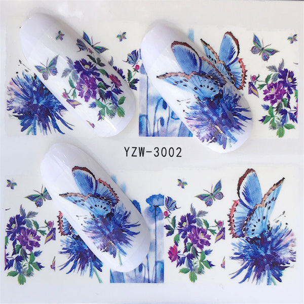 YZW-3002 - YZWLE Flower Series  Nail Art Water Transfer Stickers Full Wraps Deer/Lavender Nail Tips DIY